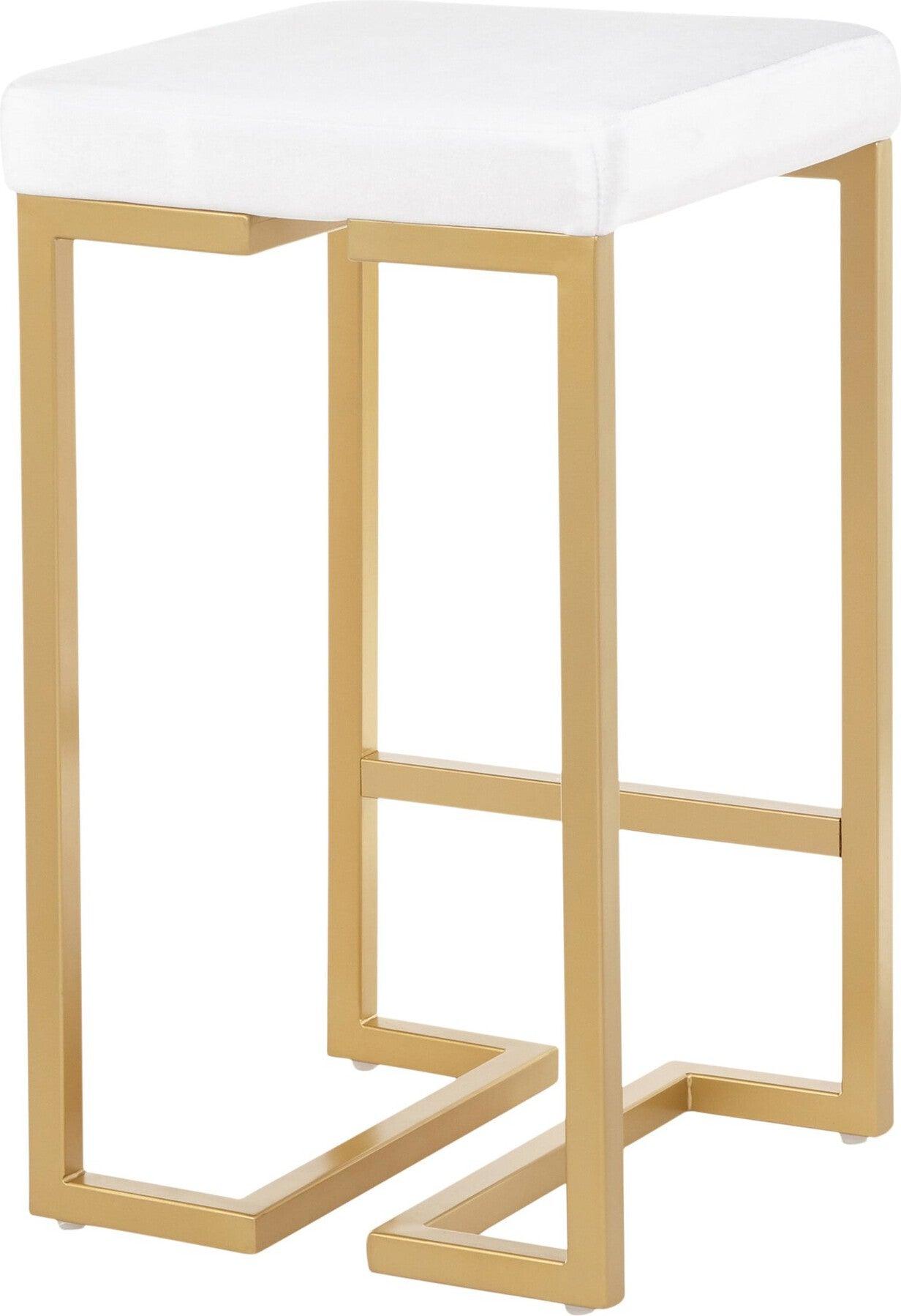 Lumisource Barstools - Midas Counter Stool (Set of 2) Gold & White Velvet