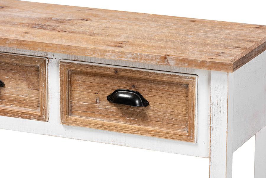 Wholesale Interiors Consoles - Benedict Farmhouse and Rustic Two-Tone White and Oak Brown Finished Wood 3-Drawer Console Table