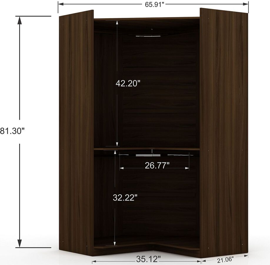 Manhattan Comfort Cabinets & Wardrobes - Mulberry Open 2 Sectional Modern Corner Wardrobe Closet with 2 Drawers- Set of 2 in Brown