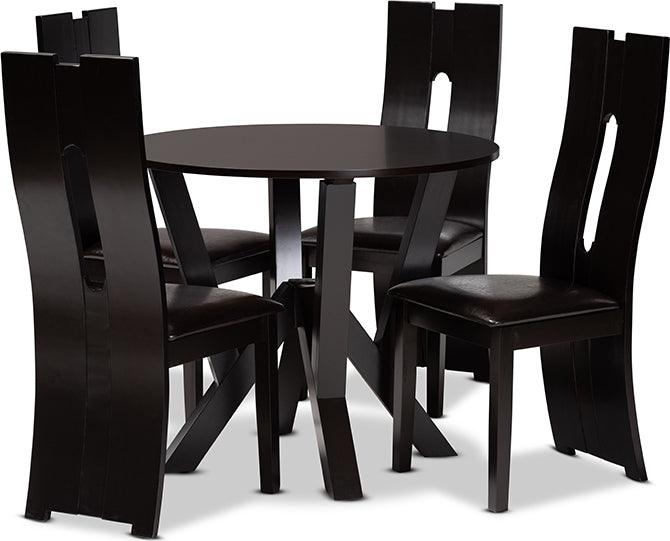 Wholesale Interiors Dining Sets - Senan Dark Brown Faux Leather Upholstered and Dark Brown Finished Wood 5-Piece Dining Set