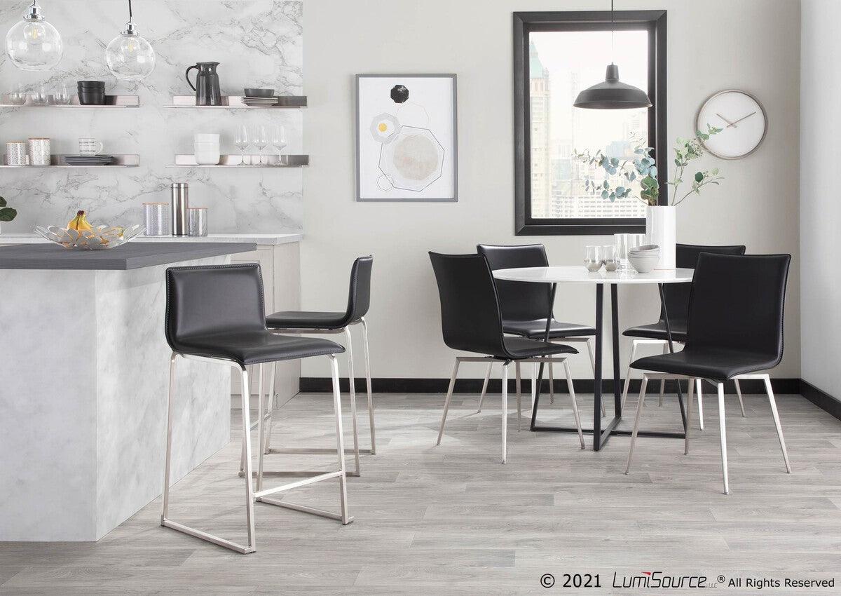 Lumisource Dining Chairs - Mason Contemporary Upholstered Chair in Brushed Stainless Steel and Black Faux Leather - Set of 2