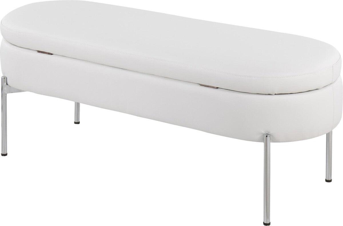 Lumisource Benches - Chloe Contemporary/Glam Storage Bench In Chrome Metal & White Faux Leather