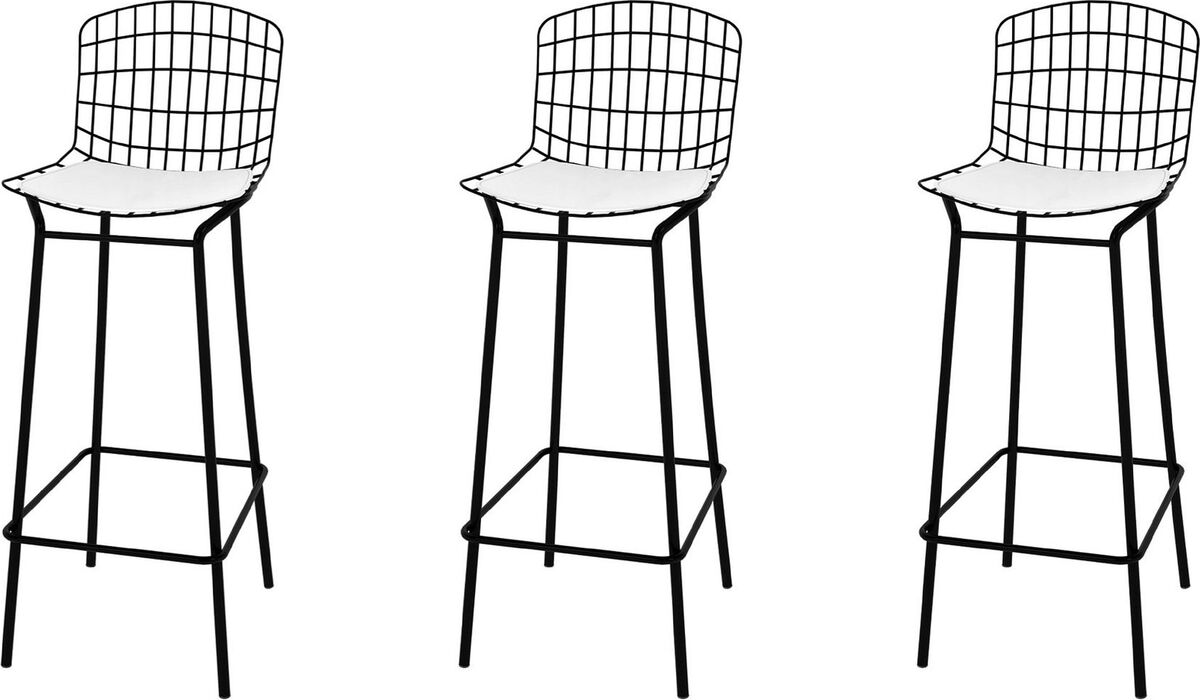 Manhattan Comfort Barstools - Madeline 41.73" Barstool, Set of 3 with Seat Cushion in Black and White