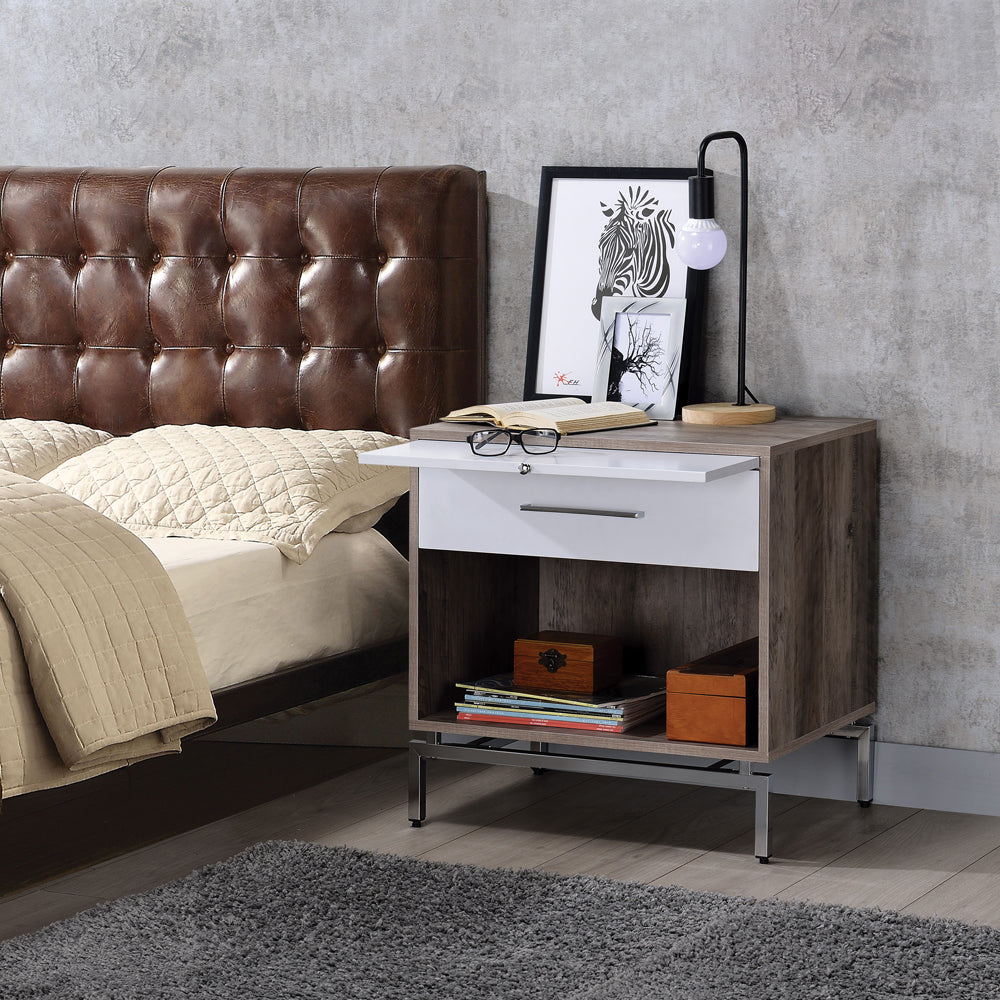 ACME Side & End Tables - ACME Cistus Accent Table, Weathered Gray Oak & White