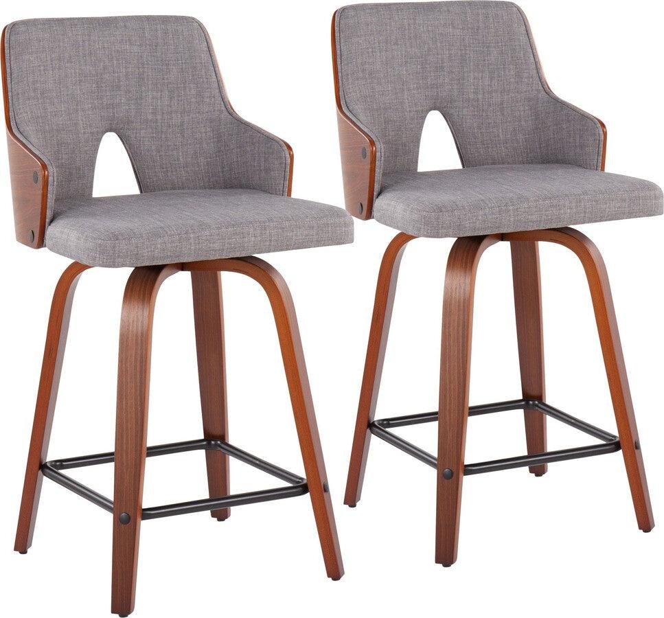 Lumisource Barstools - Stella 24" Fixed Height Counter Stool With Swivel In Walnut & Light Grey Fabric (Set of 2)