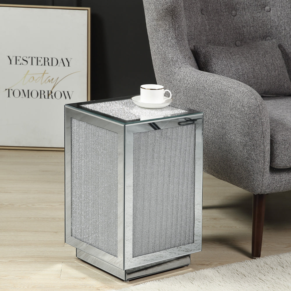 ACME Side & End Tables - ACME Lavina Accent Table, Mirrored & Faux Diamonds