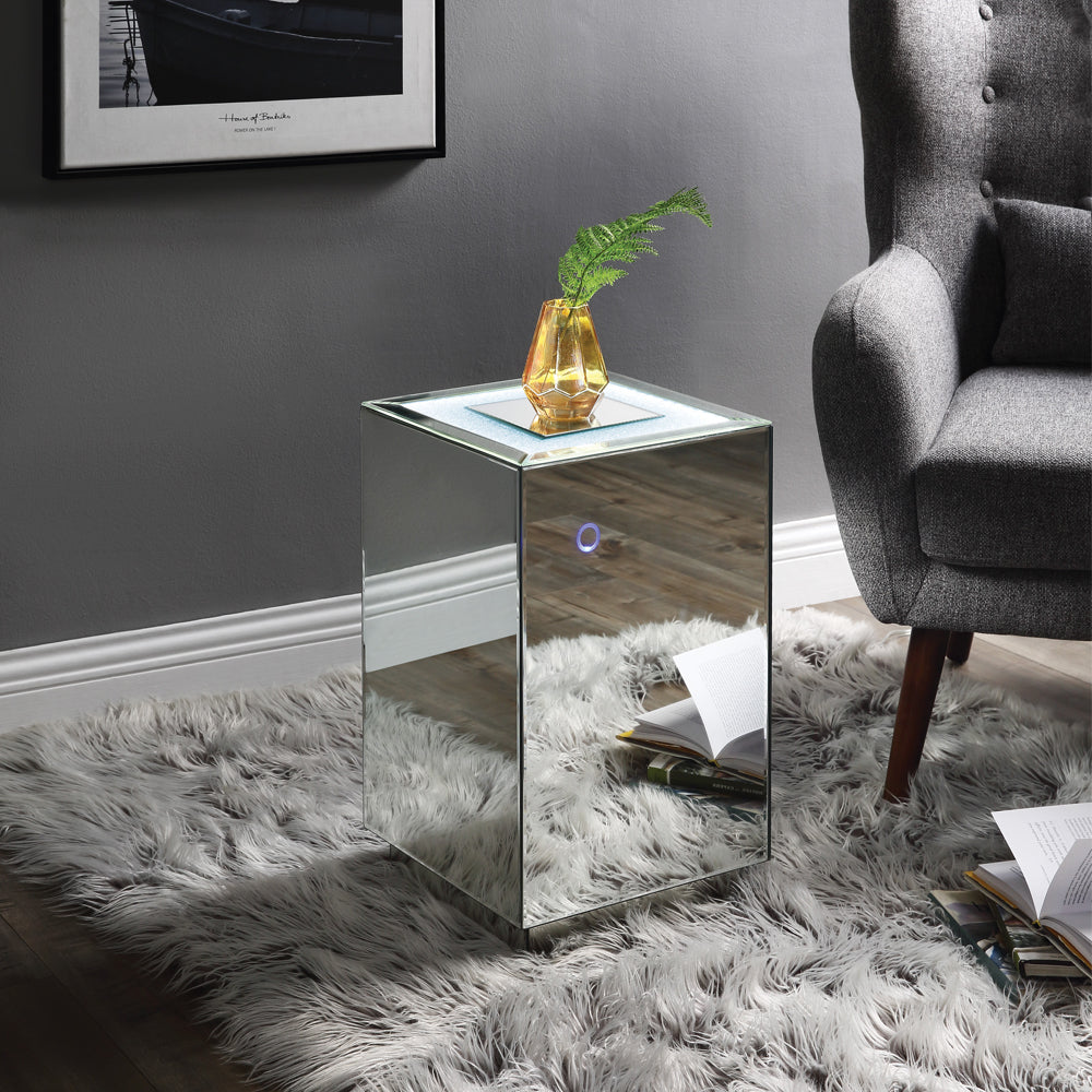 ACME Side & End Tables - ACME Nyoka Accent Table w/LED, Mirrored & Faux Gems
