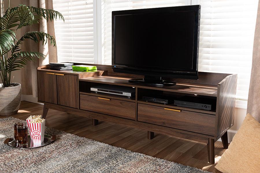 Wholesale Interiors TV & Media Units - Lena Mid-Century Modern Walnut Brown Finished 2-Drawer Wood TV Stand