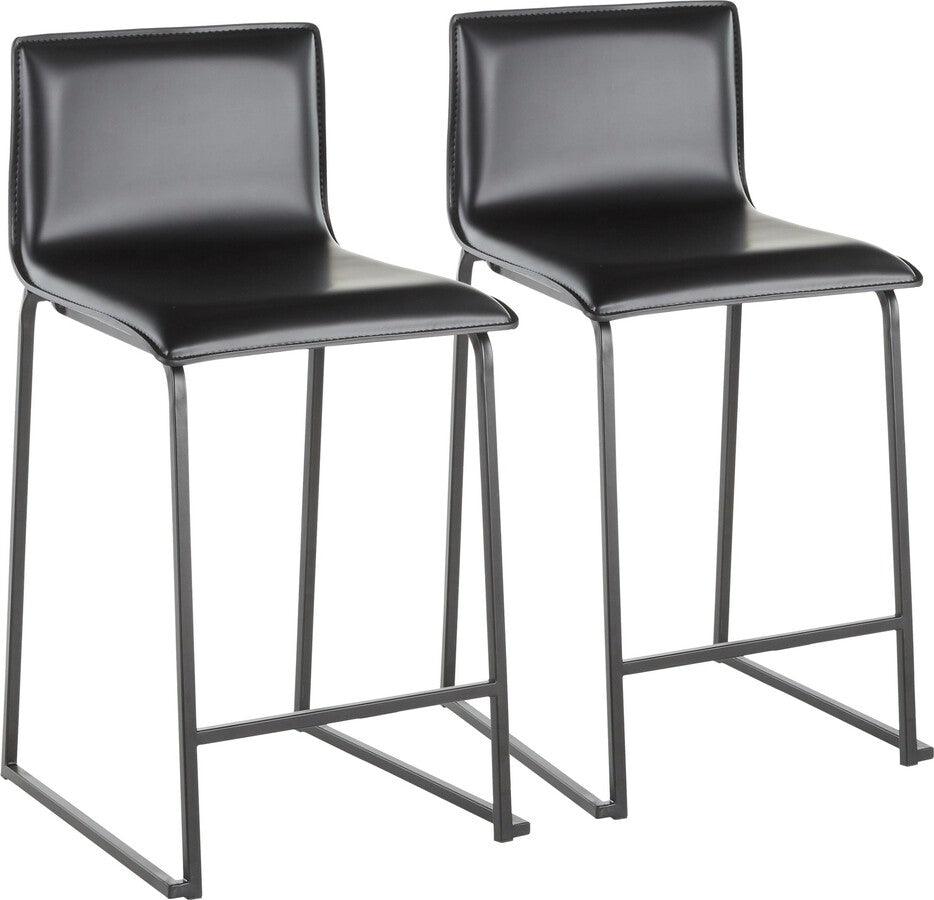 Lumisource Barstools - Mara 26" Contemporary Counter Stool in Black Metal and Black Faux Leather - Set of 2