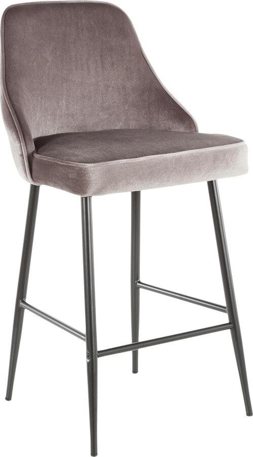 Lumisource Barstools - Marcel Contemporary Counter Stool in Black Metal and Silver Velvet - Set of 2