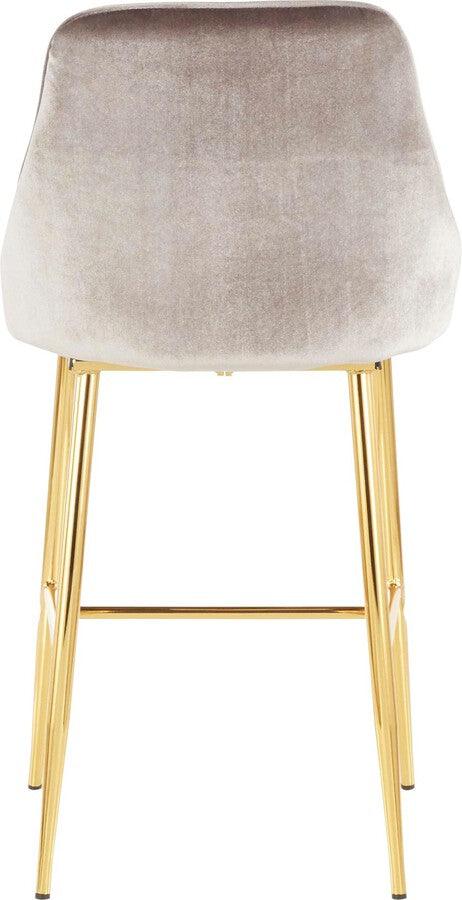 Lumisource Barstools - Marcel Contemporary/Glam Counter Stool in Gold Metal and Silver Velvet - Set of 2