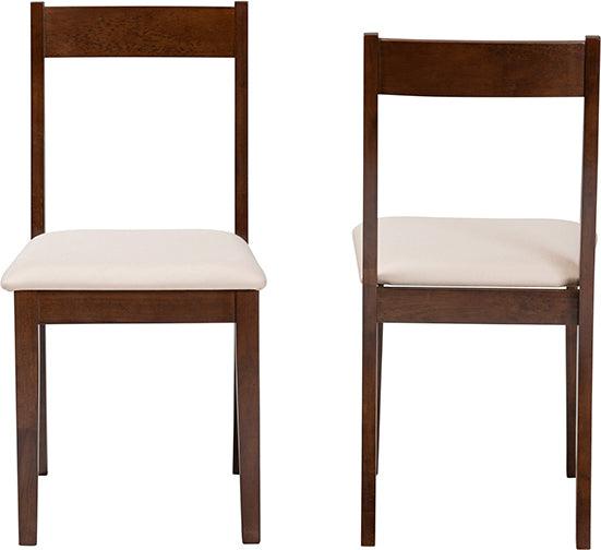 Wholesale Interiors Dining Chairs - Carola Mid-Century Modern Cream Fabric And Brown Finished Wood 2-Piece Dining Chair Set