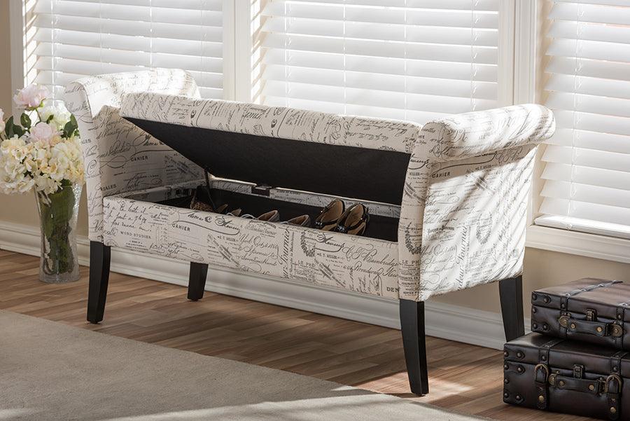 Wholesale Interiors Benches - Avignon Script-Patterned French Laundry Fabric Storage Ottoman Bench