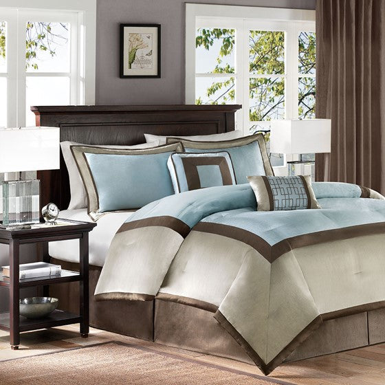 Olliix.com Comforters & Blankets - 7 Piece Comforter Set Blue Queen