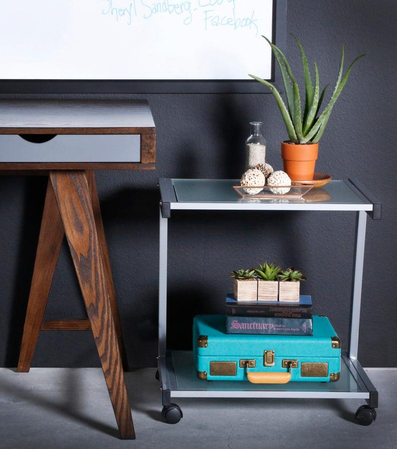 Euro Style File Cabinets - L-Series Printer Cart in Graphite in Aluminum with Frosted Glass