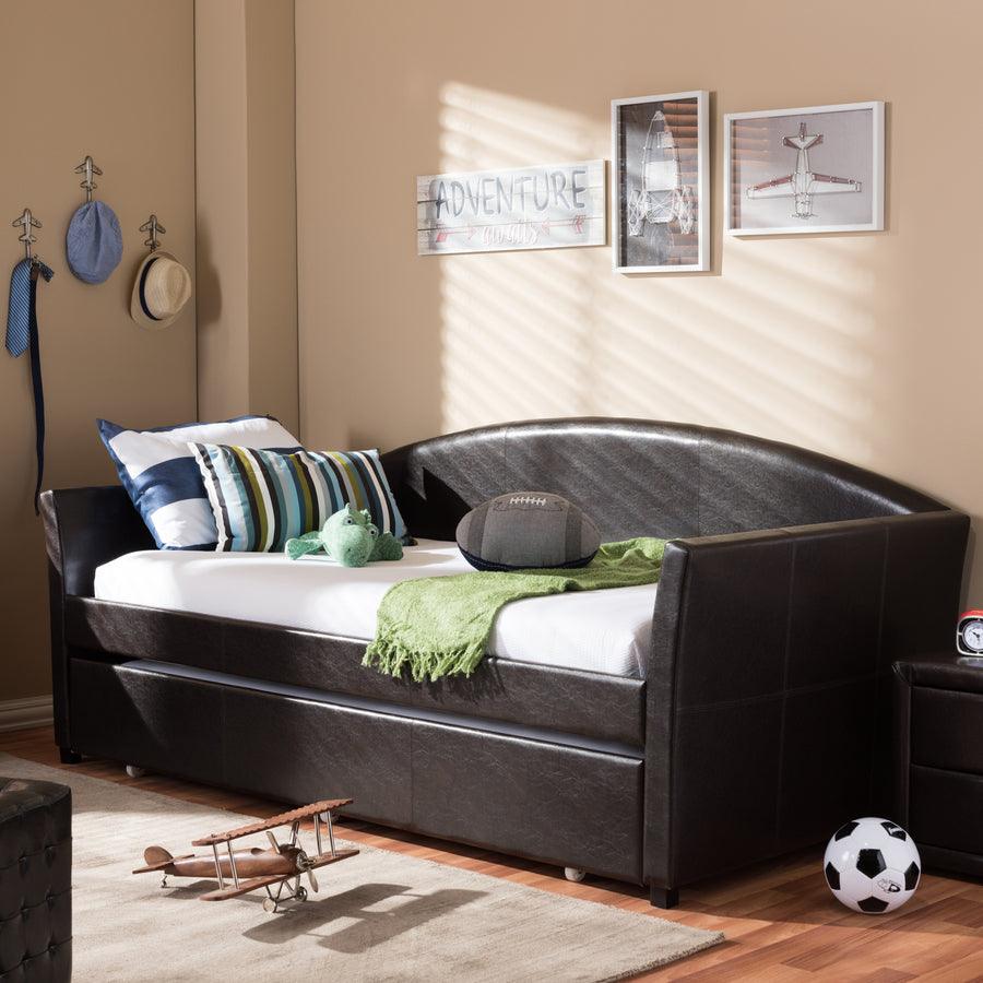 Wholesale Interiors Daybeds - London Brown Arched Back Sofa Twin Daybed with Roll-Out Trundle Guest Bed