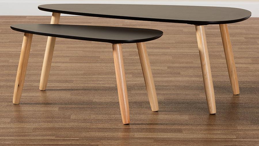Wholesale Interiors Coffee Tables - Farid Mid-Century Modern Two-Tone Black and Oak Brown Wood 2-Piece Coffee Table Set