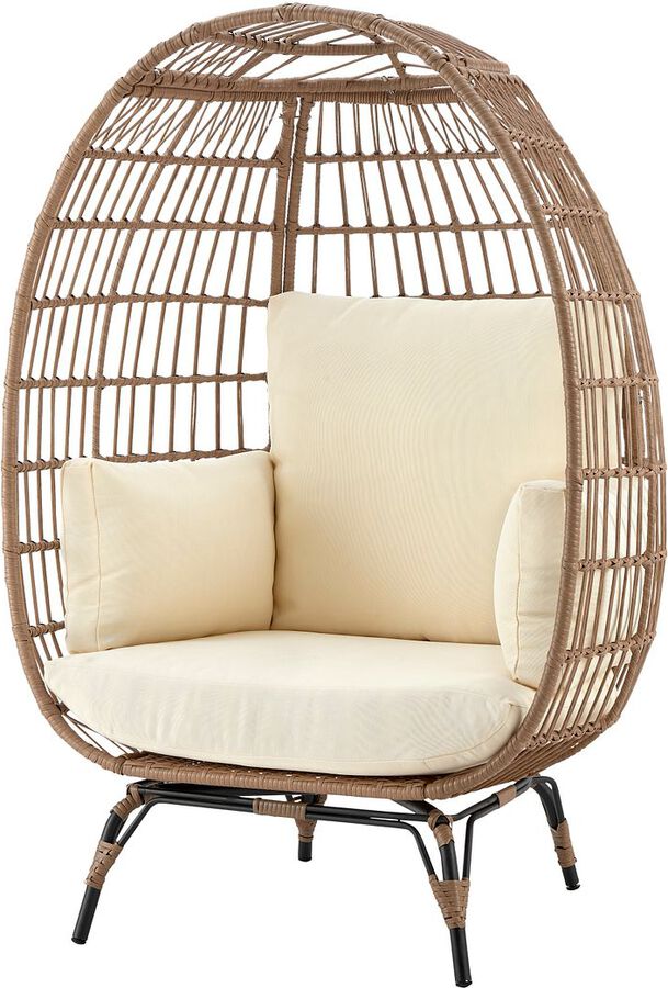 Manhattan Comfort Outdoor Chairs - Spezia Patio Freestanding Egg Chair with Cream Cushions