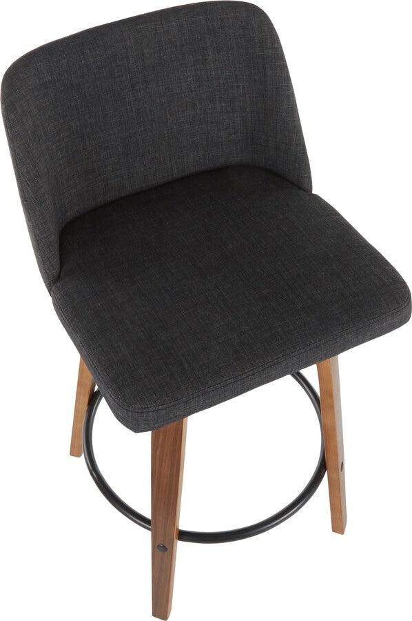 Lumisource Barstools - Toriano Century Modern Counter Stool Walnut and Charcoal Fabric - Set of 2