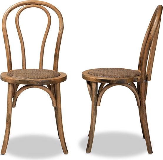 Wholesale Interiors Dining Chairs - Dacian Mid-Century Brown Woven Rattan and Walnut Brown Wood 2-Piece Dining Chair Set