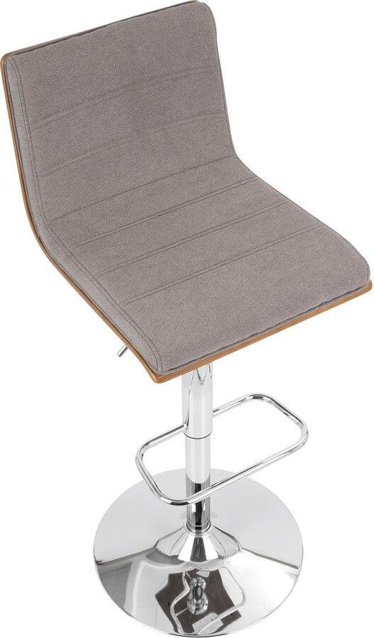 Lumisource Barstools - Vasari Mid-Century Modern Adjustable Barstool with Swivel in Walnut and Grey Fabric