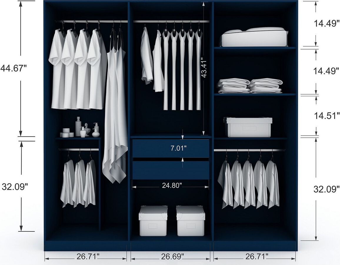 Manhattan Comfort Cabinets & Wardrobes - Gramercy Modern Freestanding Wardrobe Armoire Closet in Tatiana Midnight Blue