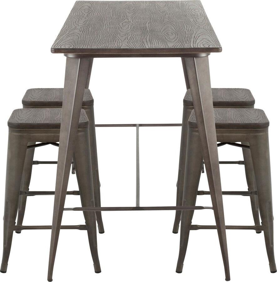 Lumisource Dining Sets - Oregon 5-Piece Industrial Counter Set In Antique & Espresso Wood-Pressed Grain Bamboo