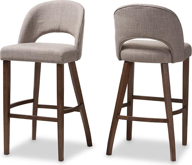 Wholesale Interiors Barstools - Melrose Mid-Century Modern Grey Fabric Upholstered Walnut Wood Bar Stool (Set of 2)