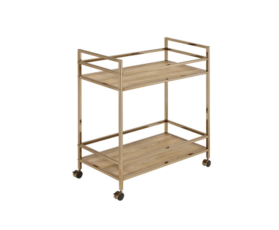 ACME Kitchen & Bar Carts - ACME Barb Serving Cart, Natural & Champagne Finish