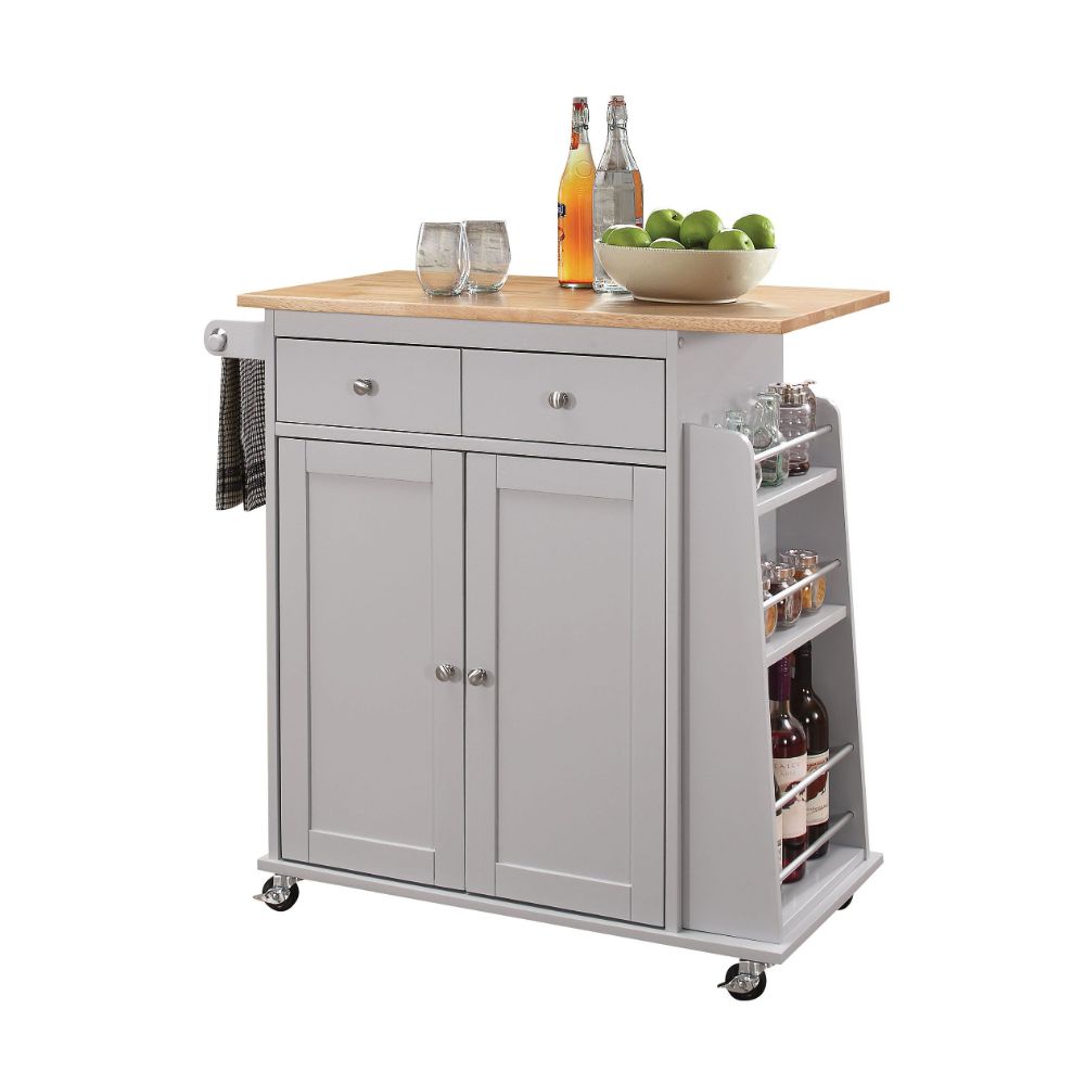 ACME Kitchen & Bar Carts - ACME Tullarick Kitchen Cart, Natural & Gray