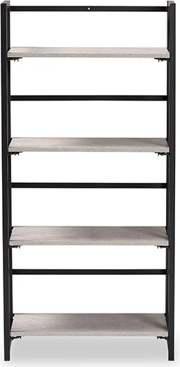 Wholesale Interiors Bookcases & Display Units - Lakota Modern Industrial Light Grey Finished Wood and Black Metal 4-Tier Display Shelf