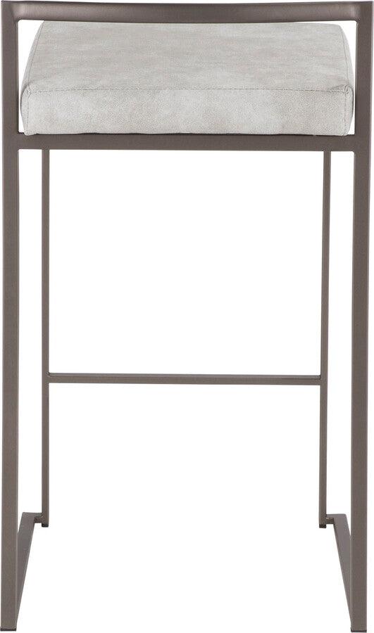 Lumisource Barstools - Fuji Stackable Counter Stool in Antique with Light Grey Fabric Cushion - Set of 2