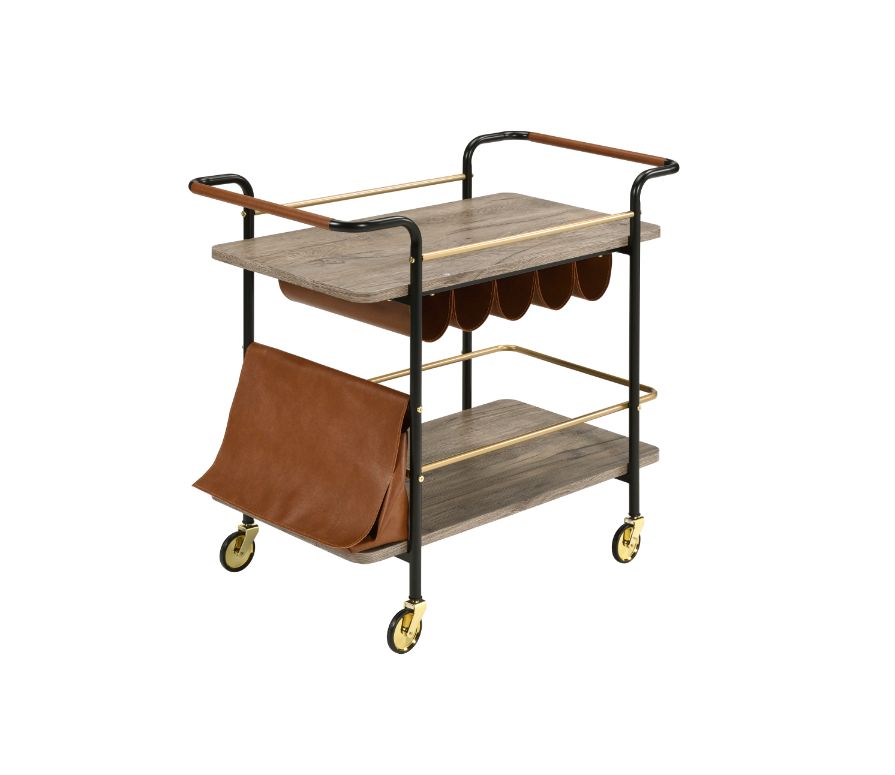 ACME Kitchen & Bar Carts - ACME Naude Serving Cart, Natural, Gold & Black Finish