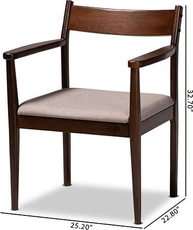 Wholesale Interiors Dining Chairs - Coretta Mid-Century Modern Warm Grey Fabric and Dark Brown Finished Wood 2-Piece Dining Chair Set