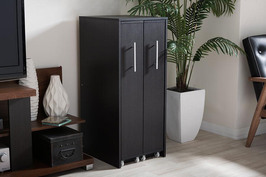Wholesale Interiors Bookcases & Display Units - Lindo Dark Brown Wood Bookcase With Two Pulled-Out Doors Shelving Cabinet