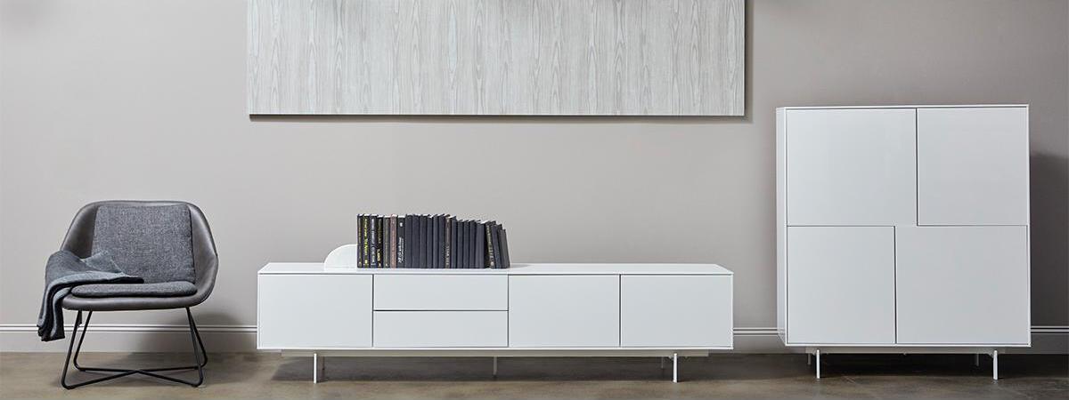 Euro Style Buffets & Cabinets - Birmingham 43" Cabinet Stand in High Gloss White Lacquer with White Steel Base