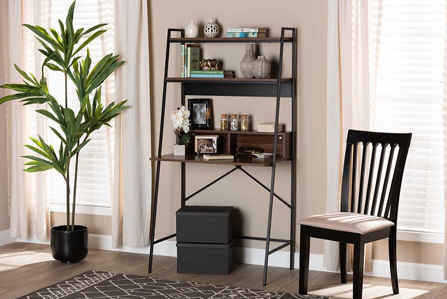 Wholesale Interiors Desks - Palmira Modern Industrial Walnut Brown Wood and Black Metal Desk with Shelves