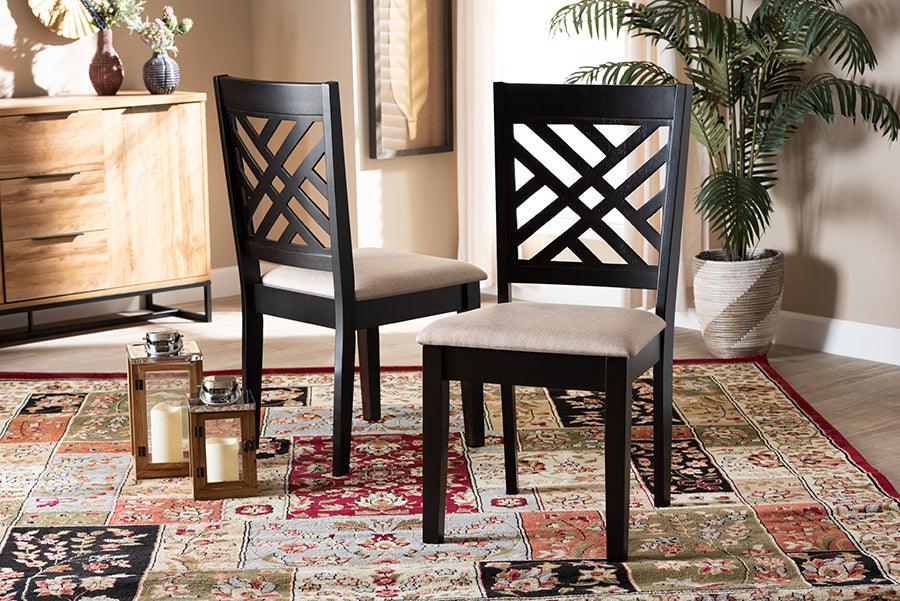 Wholesale Interiors Dining Chairs - Caron Sand Fabric Upholstered Espresso Brown Finished Wood 2-Piece Dining Chair Set Set