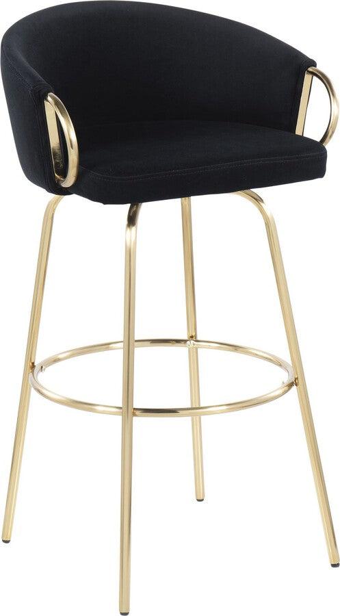 Lumisource Barstools - Claire /Glam 30" Fixed-Height Bar Stool With Gold Metal & Round Gold Metal With Black (Set of 2)