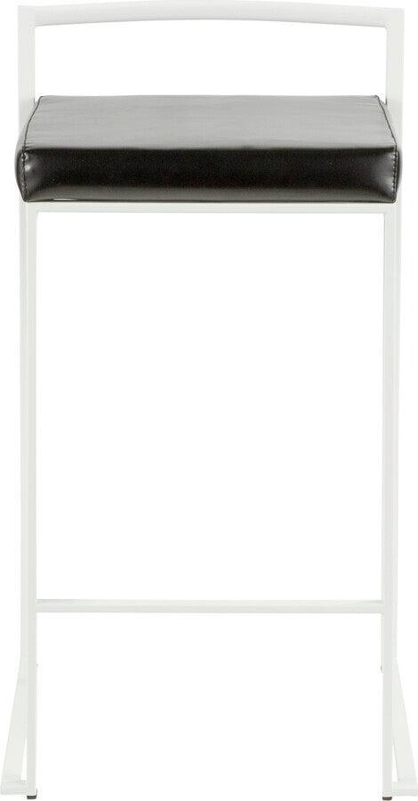 Lumisource Barstools - Fuji Contemporary Stackable Counter Stool in White with Black Faux Leather Cushion - Set of 2