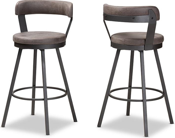 Wholesale Interiors Barstools - Arcene Rustic and Industrial Antique Grey Fabric 2-Piece Swivel Bar Stool Set