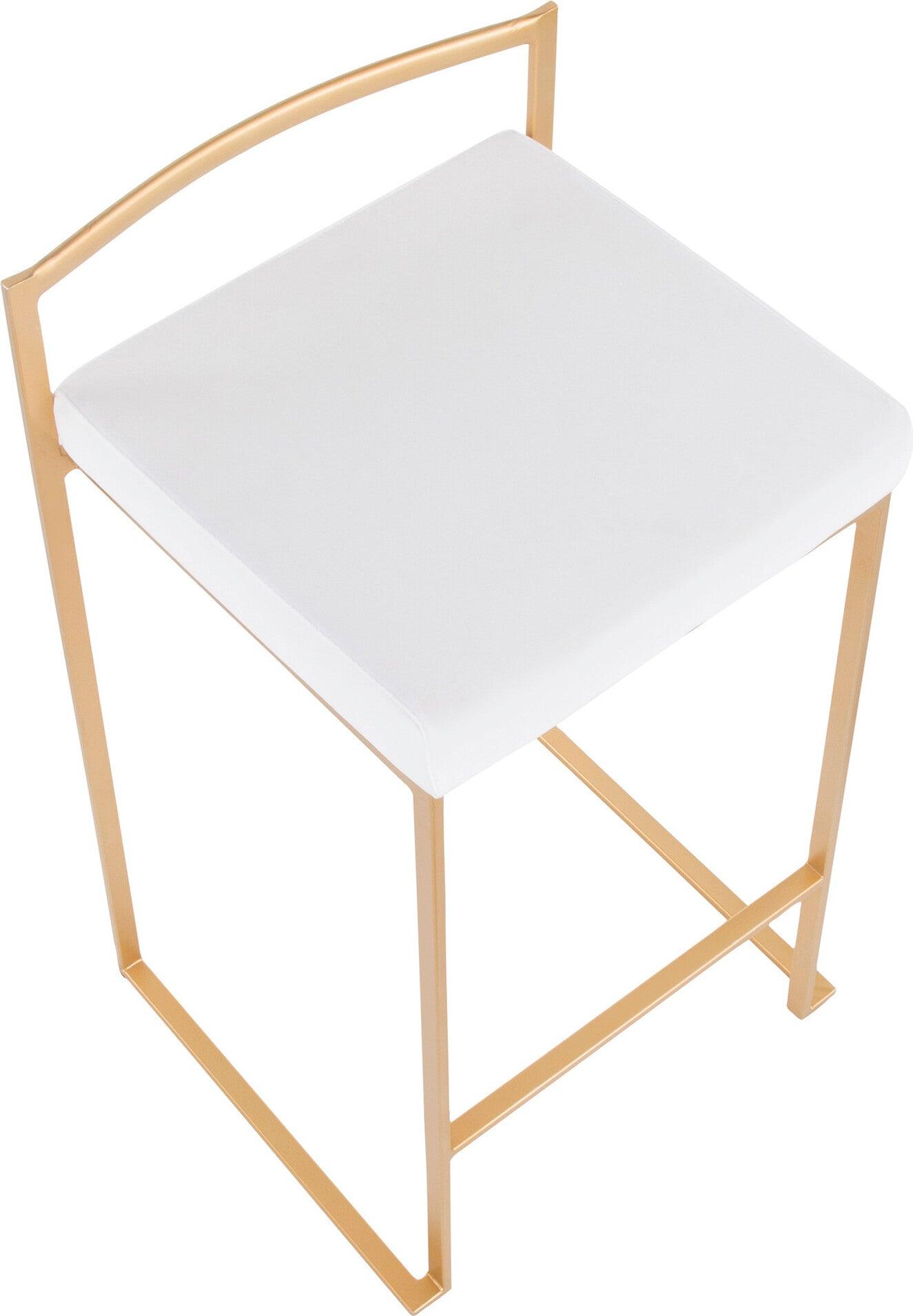 Lumisource Barstools - Fuji Stacker Counter Stool Gold & White (Set of 2)