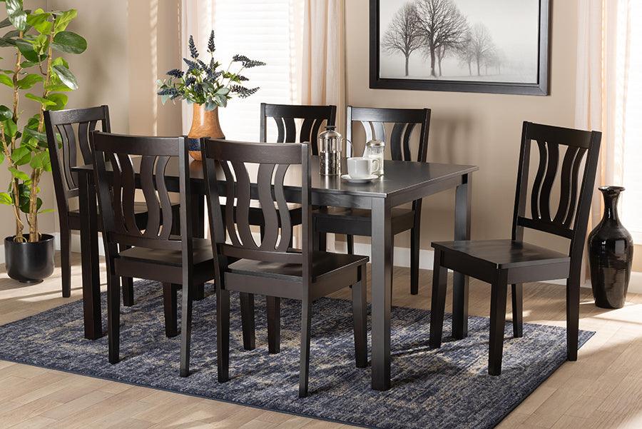 Wholesale Interiors Dining Sets - Zamira Modern and Contemporary Dark Brown Finished Wood 7-Piece Dining Set