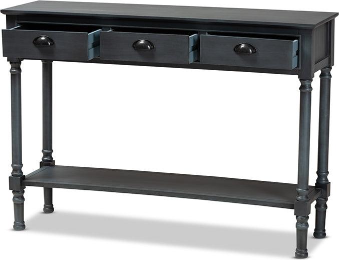 Wholesale Interiors Consoles - Garvey French Provincial Grey Finished Wood 3-Drawer Entryway Console Table