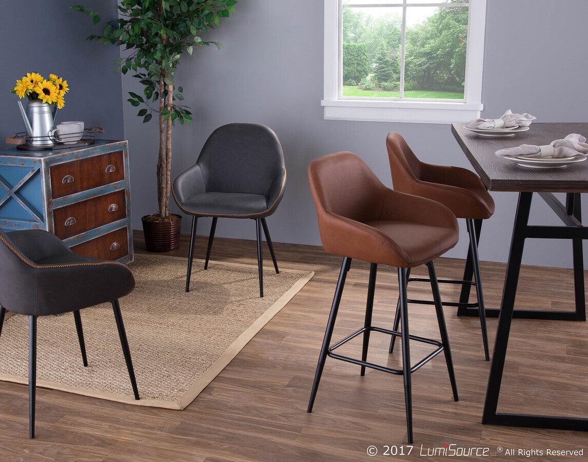 Lumisource Dining Chairs - Clubhouse Contemporary Dining Chair in Black with Grey Vintage Faux Leather - Set of 2