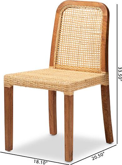 Wholesale Interiors Dining Chairs - Caspia Mid-Century Modern Walnut Brown Mahogany Wood and Natural Rattan 2-Piece Dining Chair Set