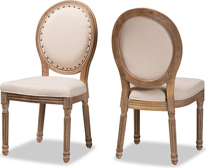 Wholesale Interiors Dining Chairs - Louis Traditional Beige Fabric and Antique Brown Wood 2-Piece Dining Chair Set