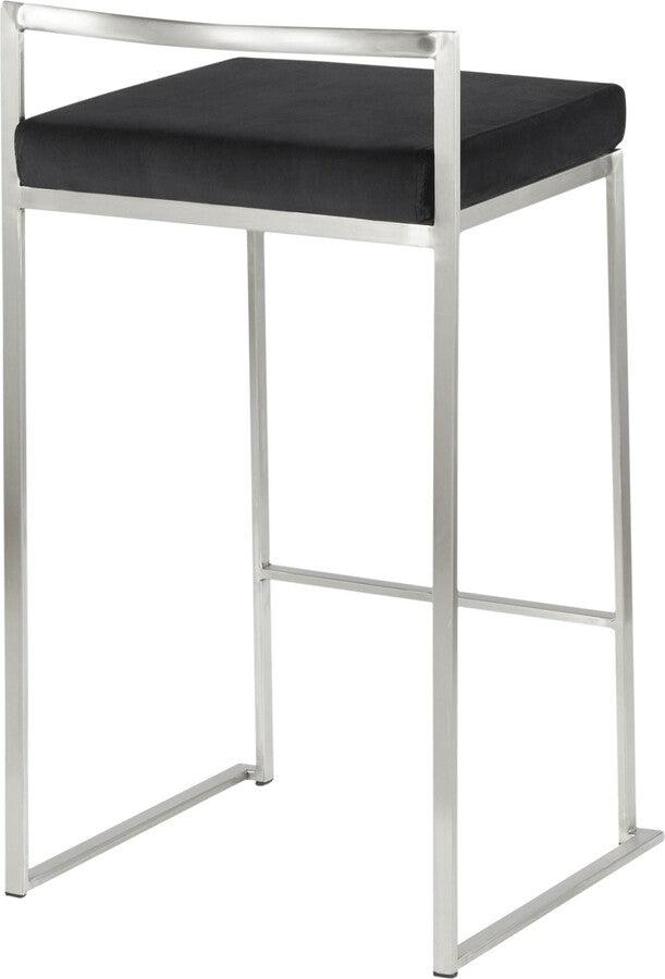 Lumisource Barstools - Fuji Contemporary Stackable Counter Stool in Stainless Steel with Black Velvet Cushion - Set of 2