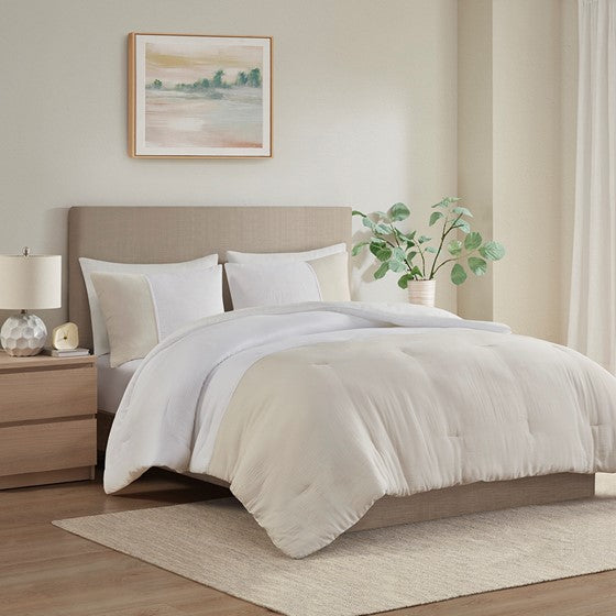 Olliix.com Comforters & Blankets - 3 Piece Gauze Oversized Comforter Set Natural Cal King