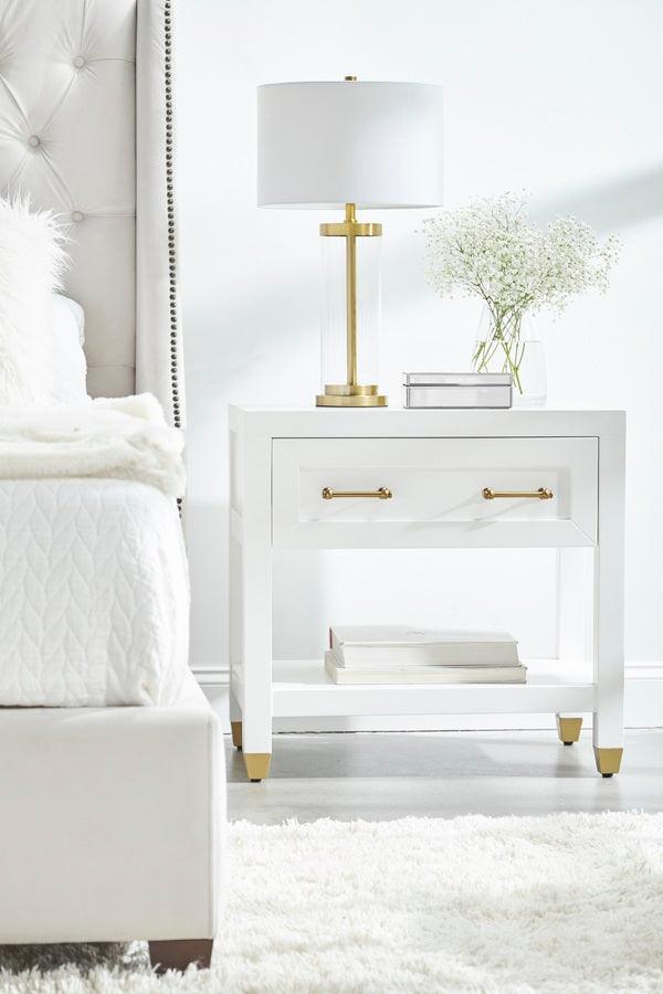 Essentials For Living Nightstands & Side Tables - Stella 1-Drawer Nightstand Matte White & Brushed Brass